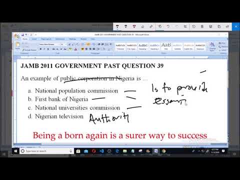 JAMB 2010 GOVERNMENT PAST QUESTION 39 PUBLIC CORPORATION