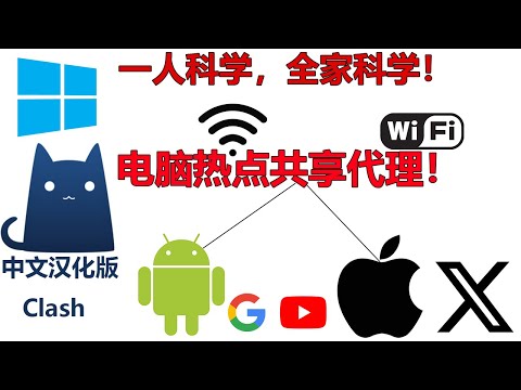 电脑WiFi热点科学上网，网卡节点，热点共享节点！Clash热点WiFi！无成本实现路由级科学上网，笔记本电脑热点代理教程，电脑共享节点网络，全平台轻松连接！