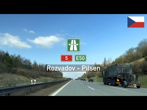 [4KHDR] Driving in Czechia: D5 E50 from Rozvadov to Pilsen (Passing Dutch Army convoy to Ukraine)