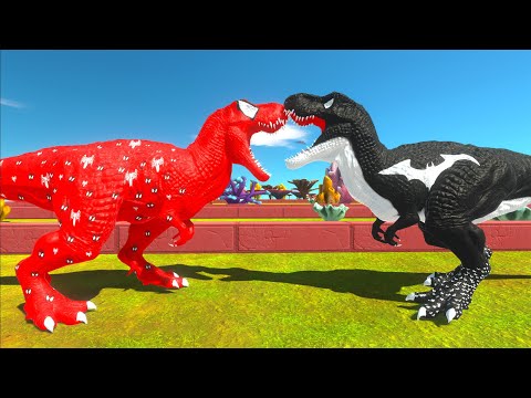 SPIDERMAN T-REX vs SPIDERMAN BRACHIOSAURUS vs BATMAN T-REX DEATH RUN - Animal Revolt Battle Simulato