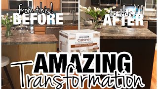 HOW TO PAINT KITCHEN CABINETS+DIY !! (MAKEOVER WITH RUSTOLEUM TRANSFORMATION KIT)