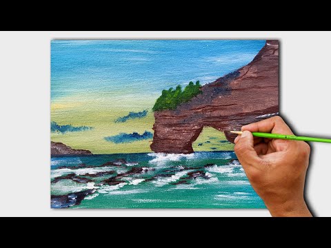 Batu bolong beach painting / Acrylic Painting For Beginners / How to draw