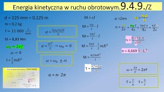 9.4.9. Tarcza szlifierki kątowej ma średnicę d = 125 mm, masę m = 0,2 kg i obraca się wykonując n =
