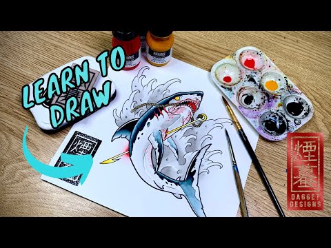 How to draw a shark (Neo traditional tattoo flash)