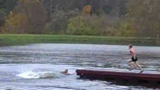 preview picture of video 'Another Seton Hill Coach Thrown in the pond WVIAC Cross Country Championships Glenville'