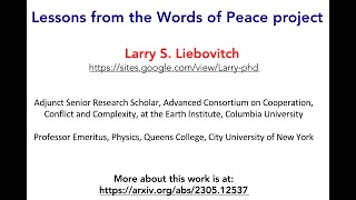 "Lesson from the Words of Peace Project" - Prof. Larry S. Liebovitch, June 16, 2023