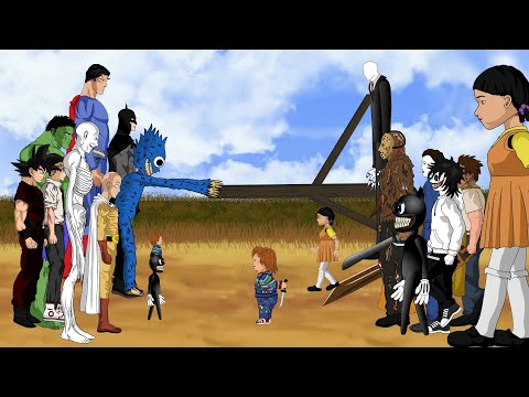 Saitama,Goku,Hulk,Superman,mommy Long legs,Michael,Chucky,Freddy,Jason,Jeff,SLENDERMAN VS Squid game