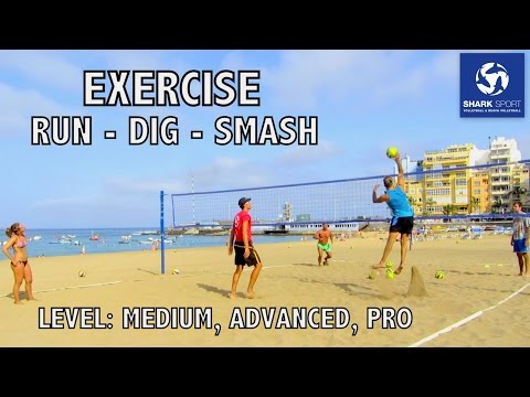 Beach Volleyball training exercise/drill, dig-smash; Voley Playa Exercicio