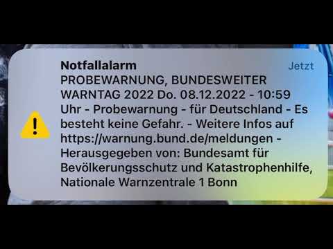 Probewarnung, bundesweiter Warntag: 08.12.2022 (Deutschland), die Meldung.