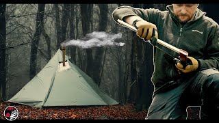 HOT TENT Camping in Rain and Wind - ASMR Adventure for the Mind, for Sleep, and to Relax