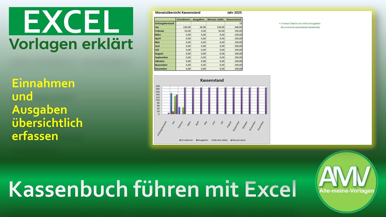 Keeping a cash book with an Excel template - free template for Excel explained.
