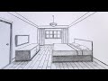 How to draw a bedroom in 1 point perspective step by step for beginners