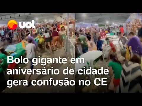 Bolo gigante em aniversário de Icapuí (CE) gera confusão e briga entre moradores; veja vídeo