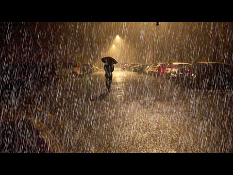 Standing alone in the thunderstorm at night... | ASMR Very Heavy Rain Sounds