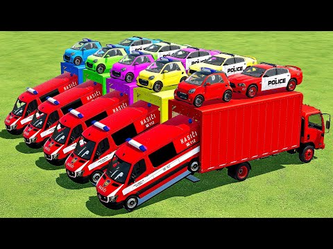 TRANSPORTING POLICE SMART, MERCEDES & DODGE CARS WITH ISUZU TRUCKS - Farming Simulator 22