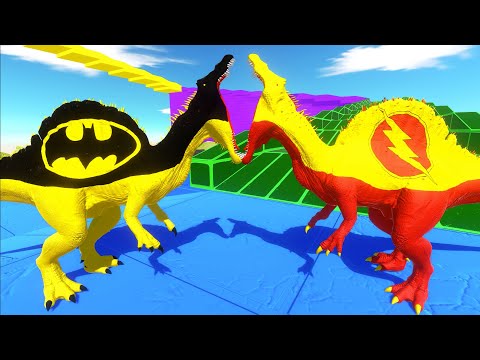 BATMAN SPINOSAURUS vs FLASH SPINOSAURUS COLOR DEATH FALL - Animal Revolt Battle Simulator