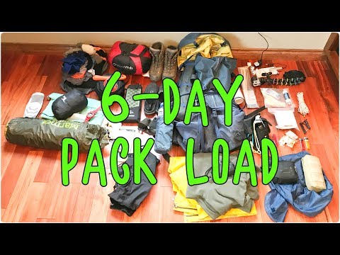 My gear and food for a 5-6 day backpacking trip in the mountains