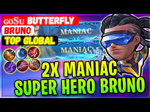 2X MANIAC Super Hero Bruno [ Top Global Bruno ] ɢᴏsᴜ βutterfly - Mobile Legends Gameplay And Build