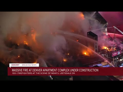 Massive apartment construction site fire in Denver burns into Saturday