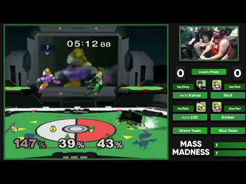 Mass Madness 53 SSBM - SloX/Ember (Blue) vs. 22K/Kalvar (Green) - Melee Doubles LF