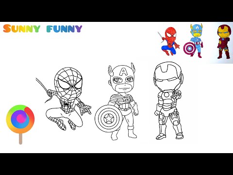 Spider Man, Captain America, Iron Man Coloring Pages / Marvel / How To Draw.