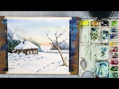 Watercolor Painting | How to Paint A Snowy Winter Landscape