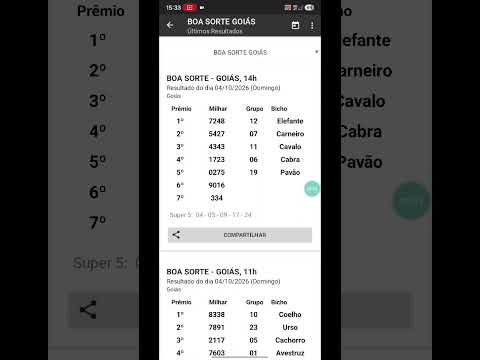 🍀 RESULTADO DO JOGO DO BICHO BOA SORTE GOIAS DAS 14 HORAS DE HOJE DIA 04.10.2026 🍀