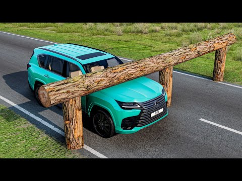 Cars vs Log Trap Bridge Drive Challenge Ends in Total Destruction!