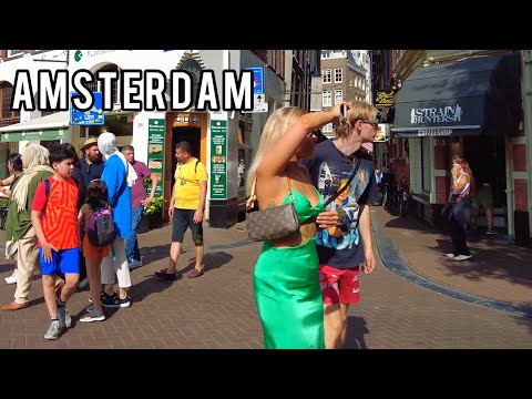 🌡+33 Hot Rush Hour in Amsterdam, Netherlands 2023 Summer Walking Tour 4K