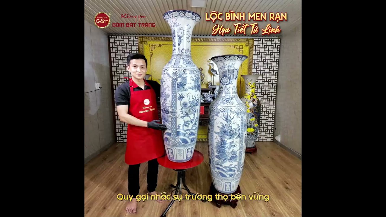 Lộc Bình 1M4 Men Rạn Họa Tiết Tứ Linh