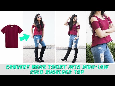 Convert Tshirt Into High low Cold Shoulder Top in 10 minutes Video
