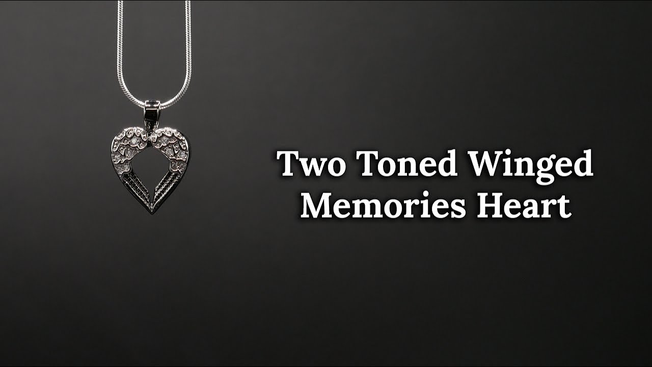 Cremation Urn Pendant:  Two Toned Winged Memories Heart (2019)