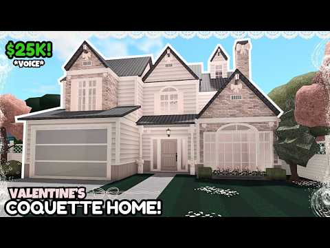 25k Valentine's Bloxburg Coquette House Build: 2 Story Tutorial *VOICE*