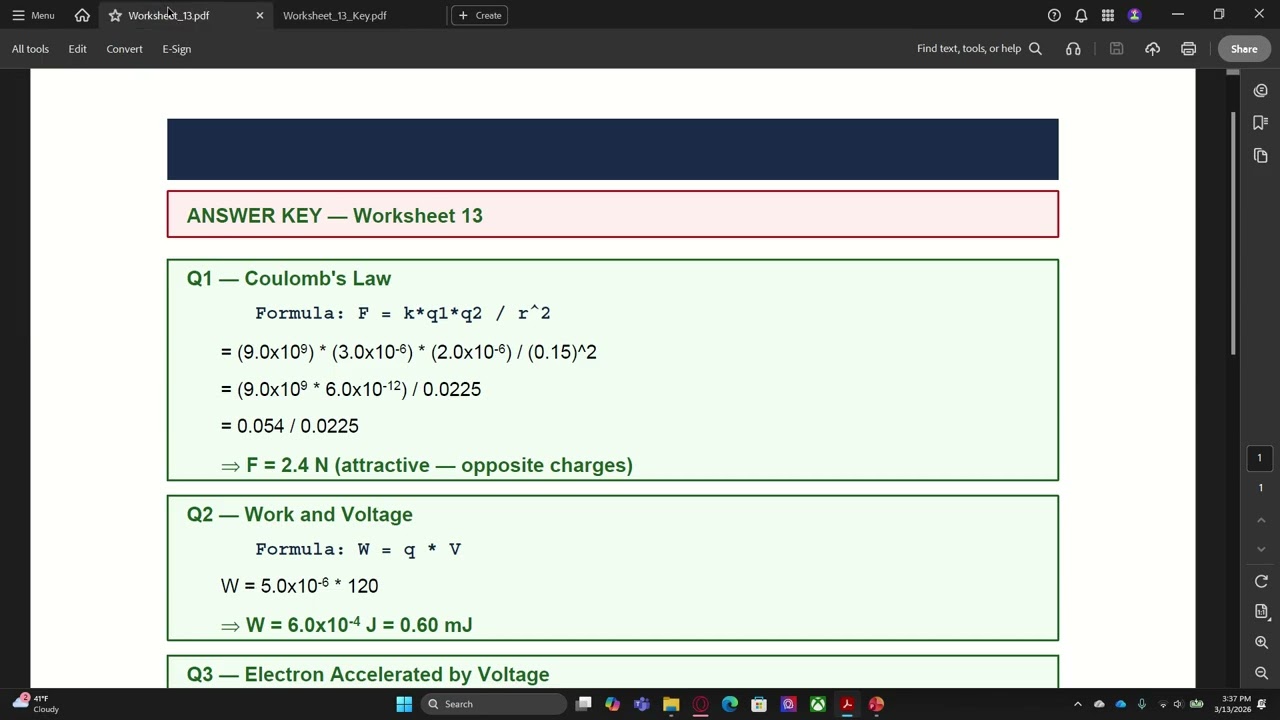 Basic Electricity Worksheet (Technical Physics)