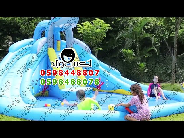 زحليقة القرش العملاق المائية 4.60×4.60×2.40متر تتحمل 220كجم تكفي 12 لاعب