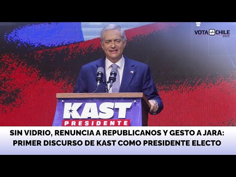 Sin vidrio, renuncia a Republicanos y gesto a Jara: primer discurso de Kast como presidente electo