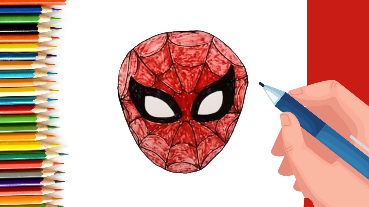 How to Draw easy Spiderman Face step by step for Kids
