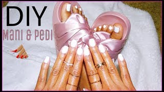 DIY Matching Manicure &amp; Pedicure!💅🏽 WHITE NAILS TUTORIAL!