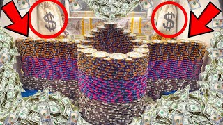 WORLD’S “LARGEST” WALL GOT STUCK AGAINST THE GLASS! HIGH LIMIT COIN PUSHER MEGA MONEY CASH JACKPOT!
