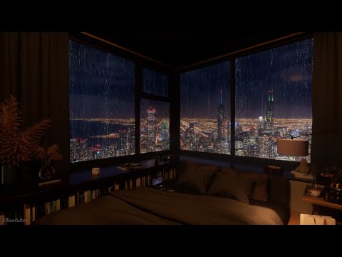 On A Beautiful Rainy Night In Chicago, In A Cozy Bedroom | Rain Sounds, RainOnWindow Sounds