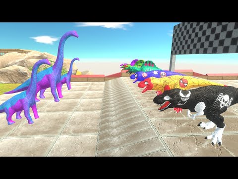 SPEED RACE SUPERHEROES MARVEL & DC DINOSAURUS DEATH RUN  -Animal Revolt Battle Simulator