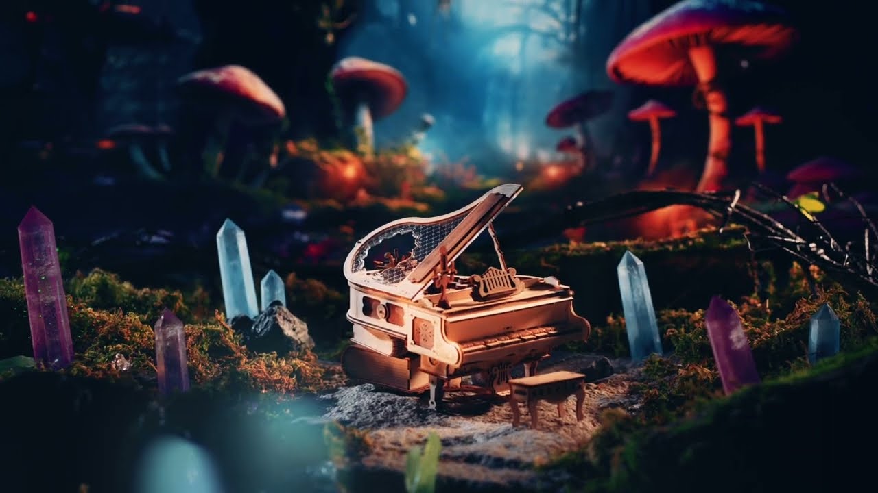 RoboTime 3D Dřevěné mechanické puzzle Kouzelné piáno (elektrický pohon)