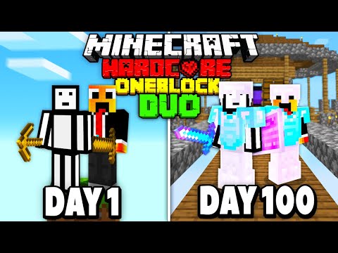 We Survived 100 Days On ONE BLOCK In Hardcore Minecraft - DUO 100 Days