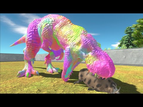 Rainbow Dinosaur T-Rex Death Run | Animal Revolt Battle Simulator