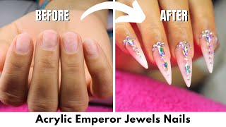 How to Do Acrylic ombre with stones | Professional Tutorial