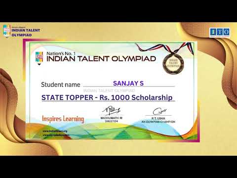ITO Olympiad Scholarship, State Topper 2019-20 SANJAY S, STATE RANK - 4, T. B. DAM, KARNATAKA