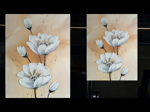 Blumen Malen Acryl Weiß Ocker für Anfänger - Flowers Acrylic Painting White Ocher for Beginners