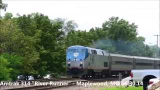 preview picture of video 'Amtrak 314 River Runner In Maplewood, MO 06.30.14'