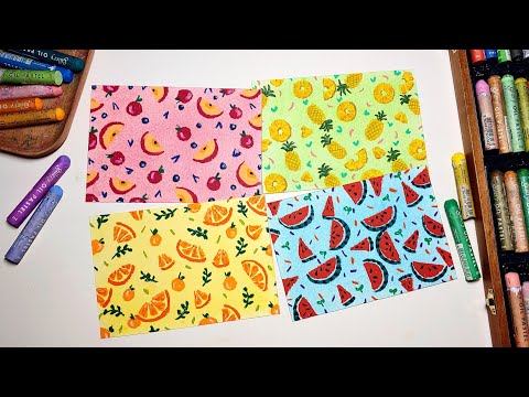 Oil Pastel ASMR #57 / Drawing 4 types of Fruit Post Card for Beginners _ Easy Healing Painting