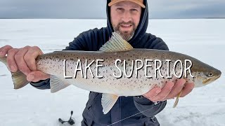 Ice Fishing For Trout and Salmon on Lake Superior Is WILD!